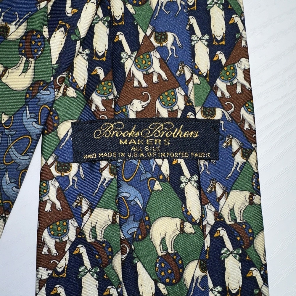 Vintage Brooks Brothers Makers Men's Silk Tie Circus Animals Elephant Horse Bear